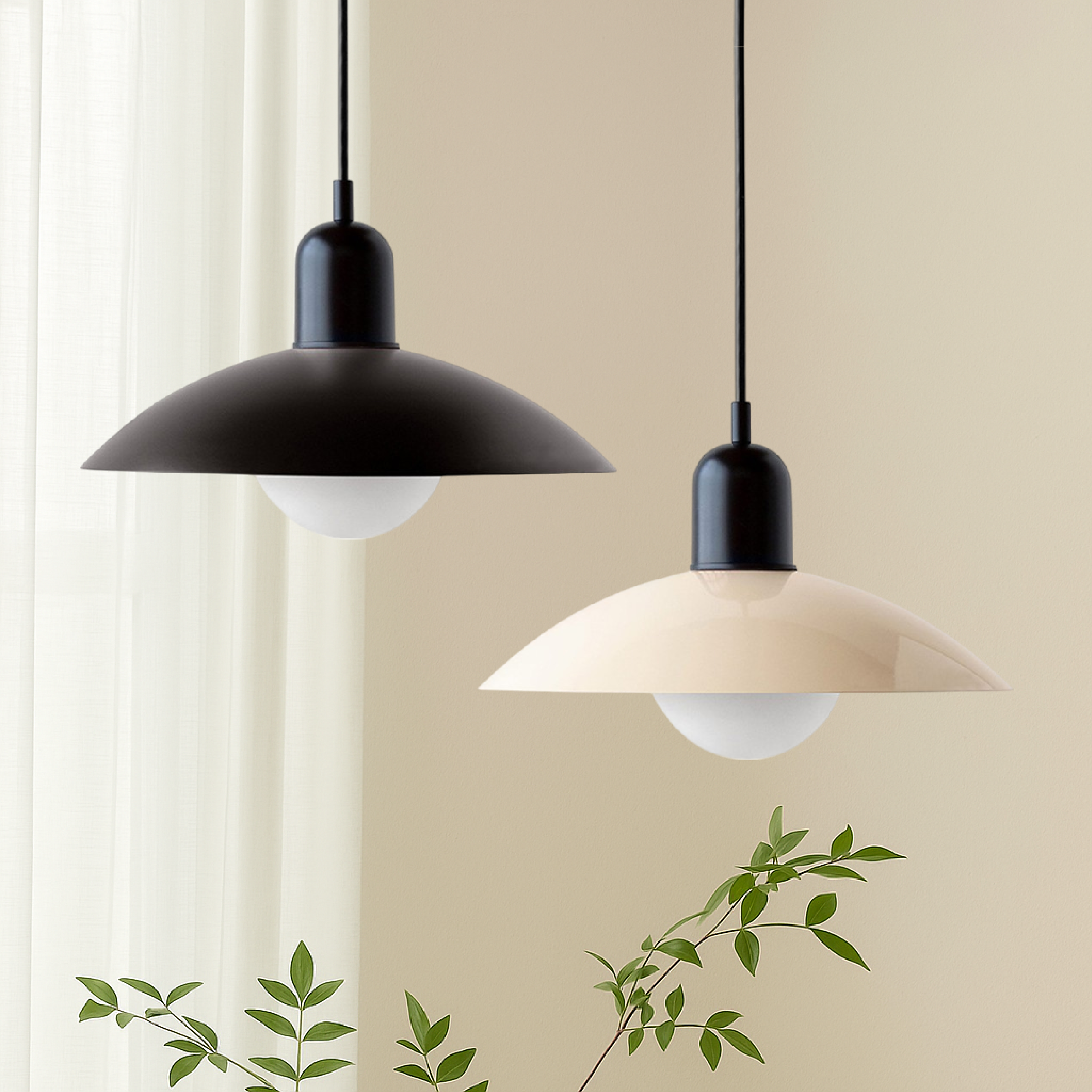 NordicCraft Shallow Curved Metal Shade Pendant Ceiling Light Creamy