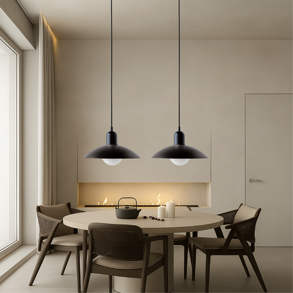 NordicCraft Shallow Curved Metal Shade Pendant Ceiling Light Creamy