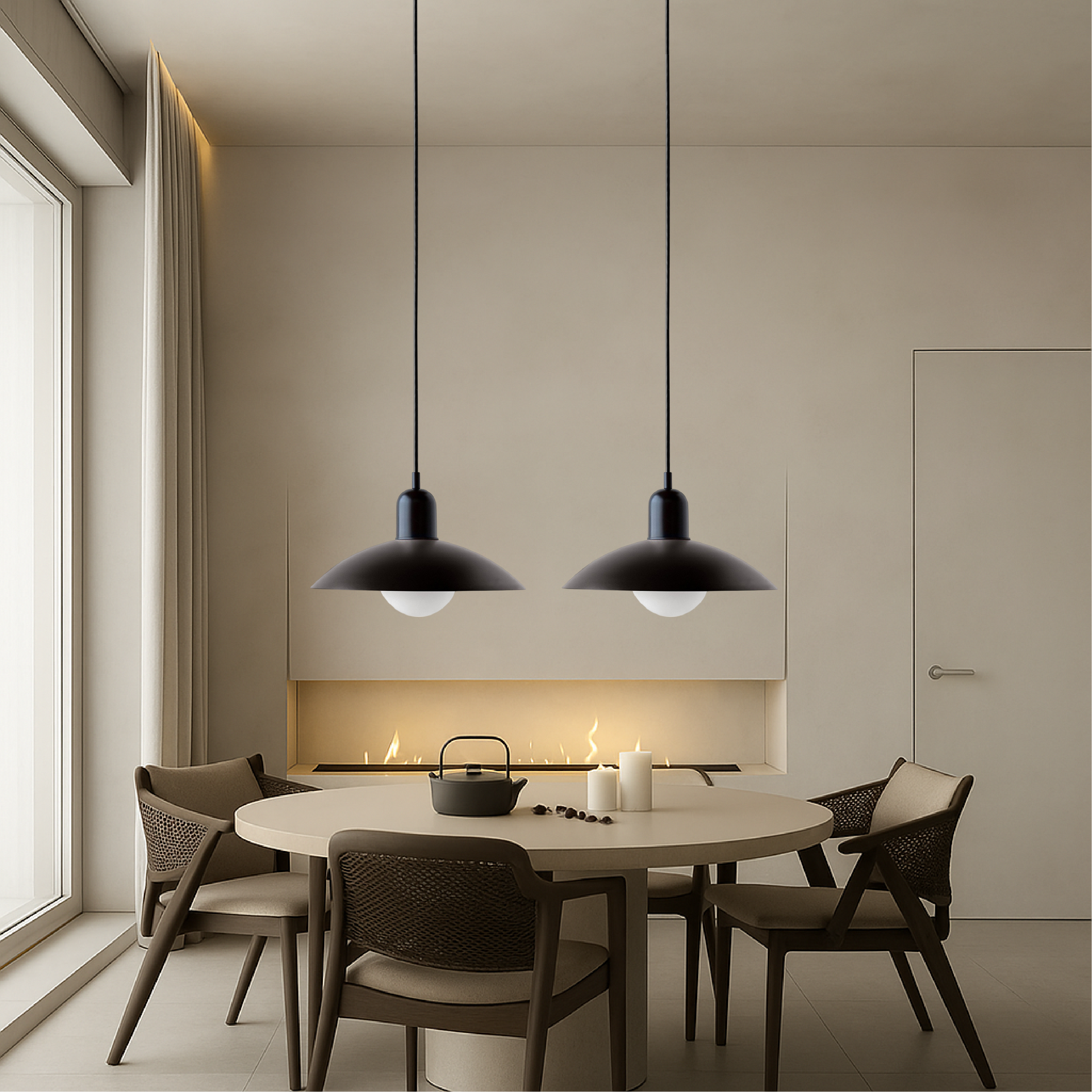 NordicCraft Shallow Curved Metal Shade Pendant Ceiling Light Creamy