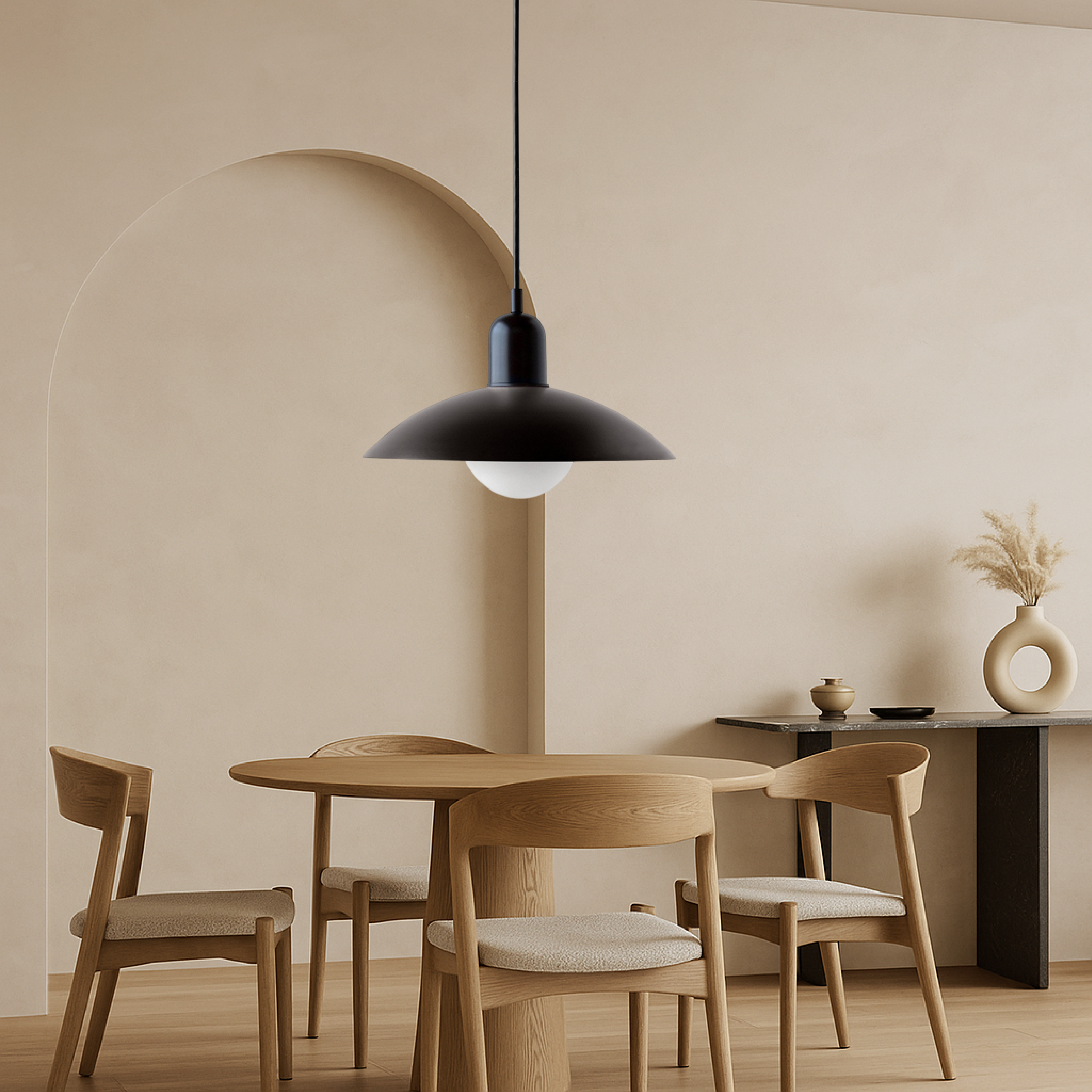 NordicCraft Shallow Curved Metal Shade Pendant Ceiling Light Creamy