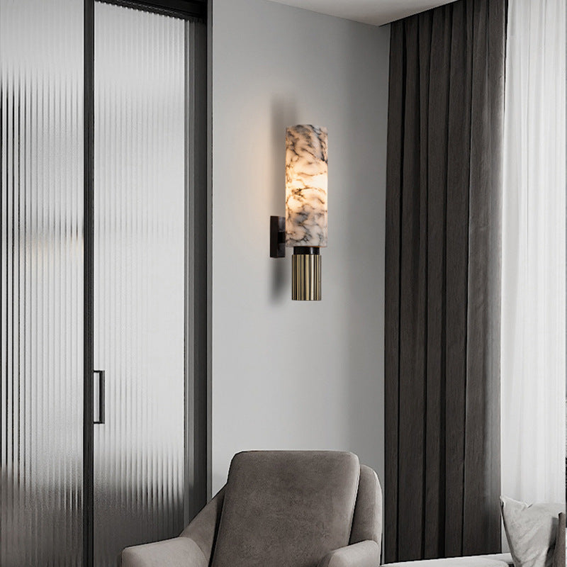 Solid Marble And Copper Wall Light Featuring Integrated LED Bulb