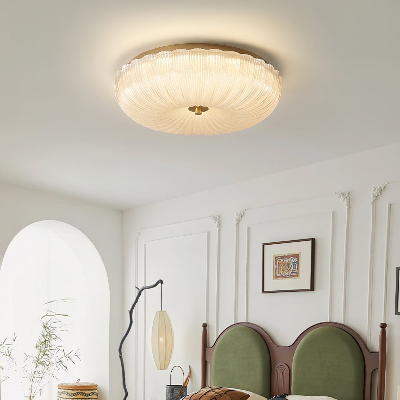 Modern Rippled Glass Flush Mount Ceiling Light With Satin Nickel