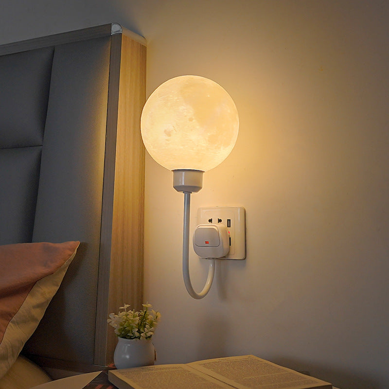 Lumina Moon Shape Plug In Wall Lamp Cream Finish Bedroom Light