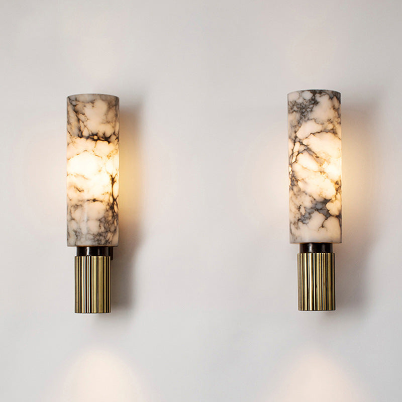 Solid Marble And Copper Wall Light Featuring Integrated LED Bulb