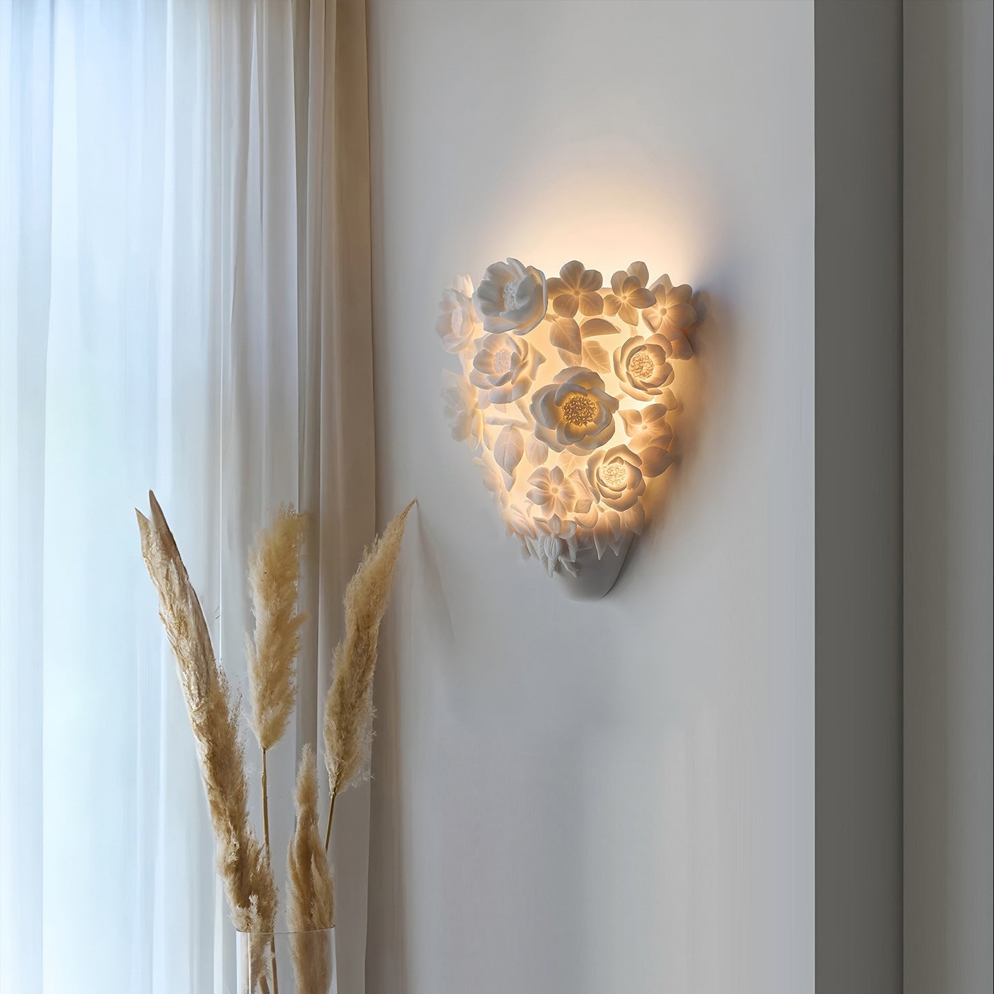 Minimalist Ceramic Flower Wall Lamp With Iron Base LED Dimmable