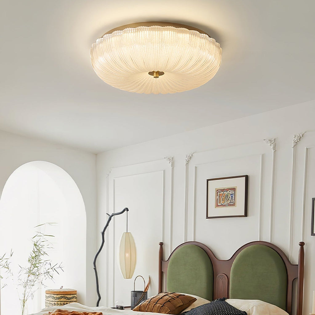 Modern Rippled Glass Flush Mount Ceiling Light With Satin Nickel