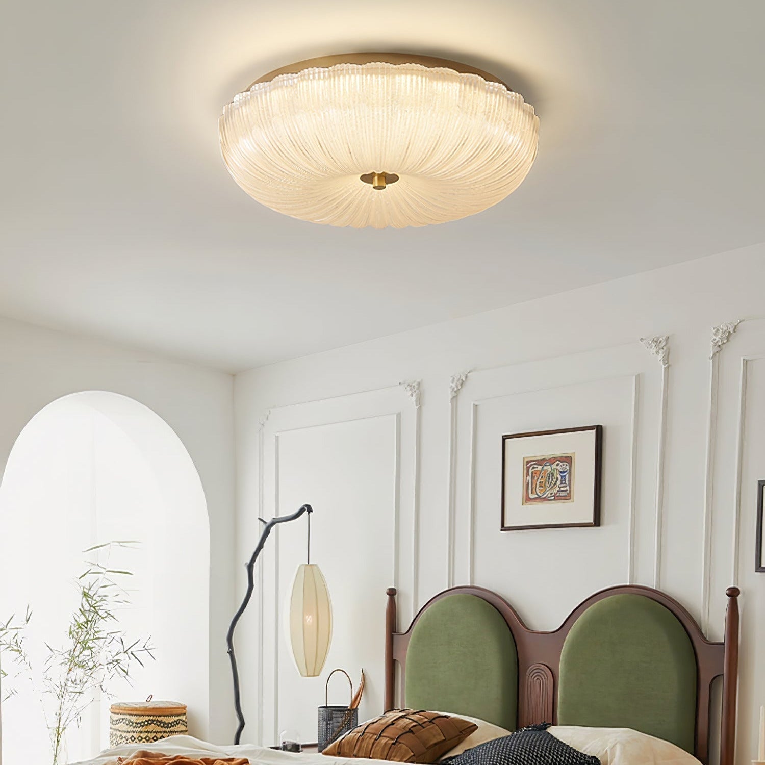 Modern Rippled Glass Flush Mount Ceiling Light With Satin Nickel