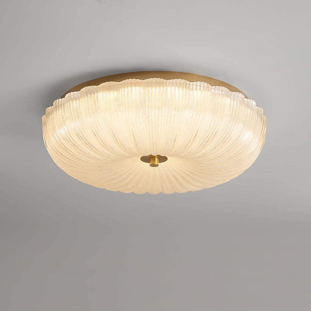 Modern Rippled Glass Flush Mount Ceiling Light With Satin Nickel