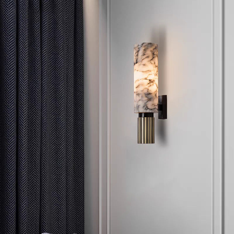 Solid Marble And Copper Wall Light Featuring Integrated LED Bulb