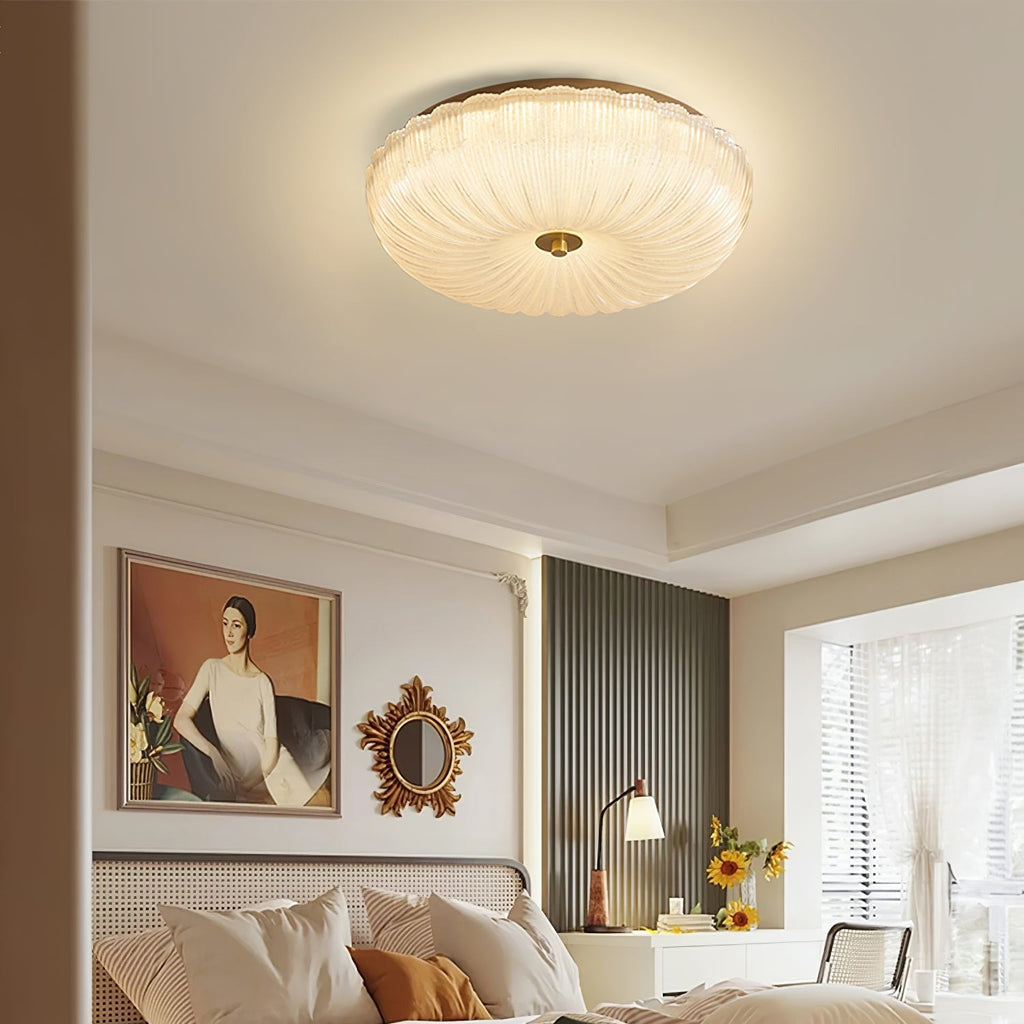 Modern Rippled Glass Flush Mount Ceiling Light With Satin Nickel