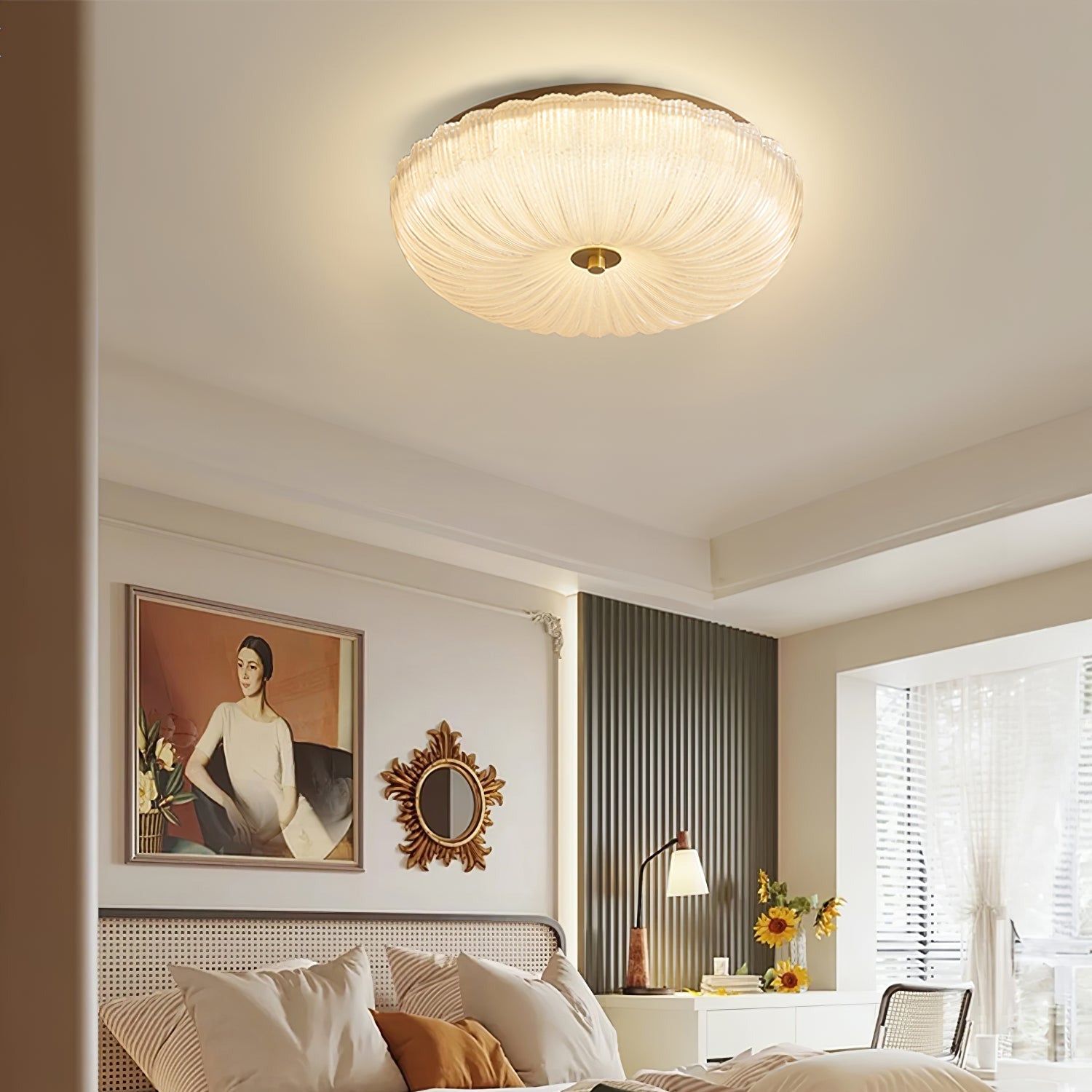 Modern Rippled Glass Flush Mount Ceiling Light With Satin Nickel