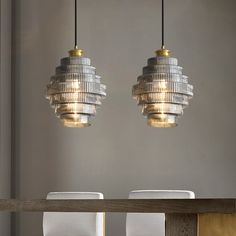 Vintage Tiered Glass Pendant Light E27 Socket For Kitchen Dining Room