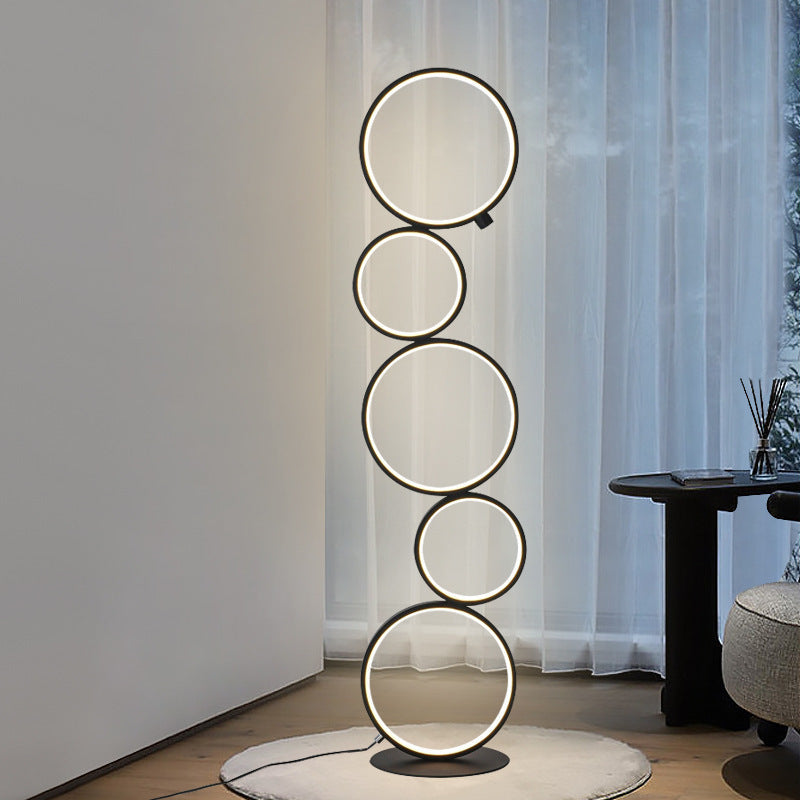 Modern Stacked Ring Floor Lamp With Halo LED Light Contemporary Design