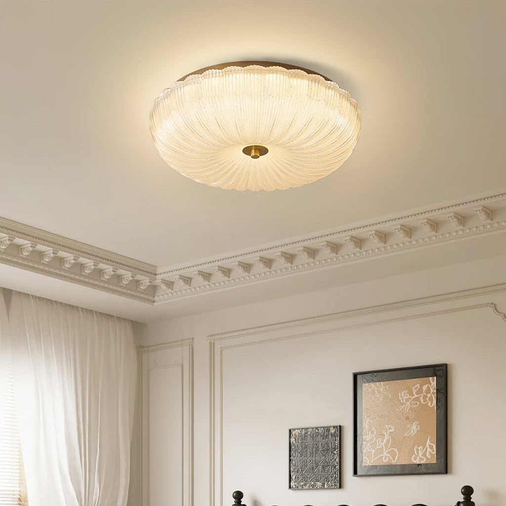 Modern Rippled Glass Flush Mount Ceiling Light With Satin Nickel