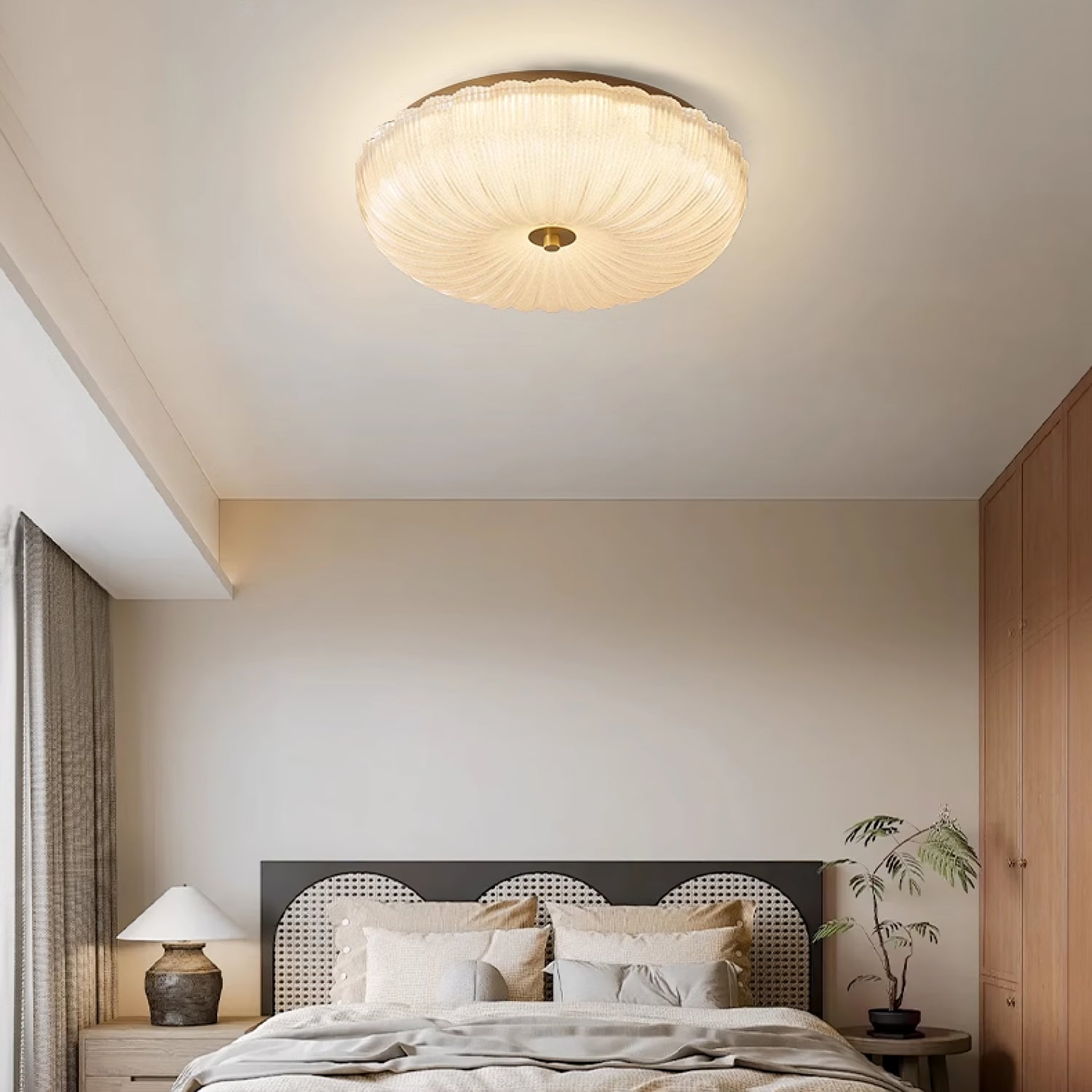 Modern Rippled Glass Flush Mount Ceiling Light With Satin Nickel
