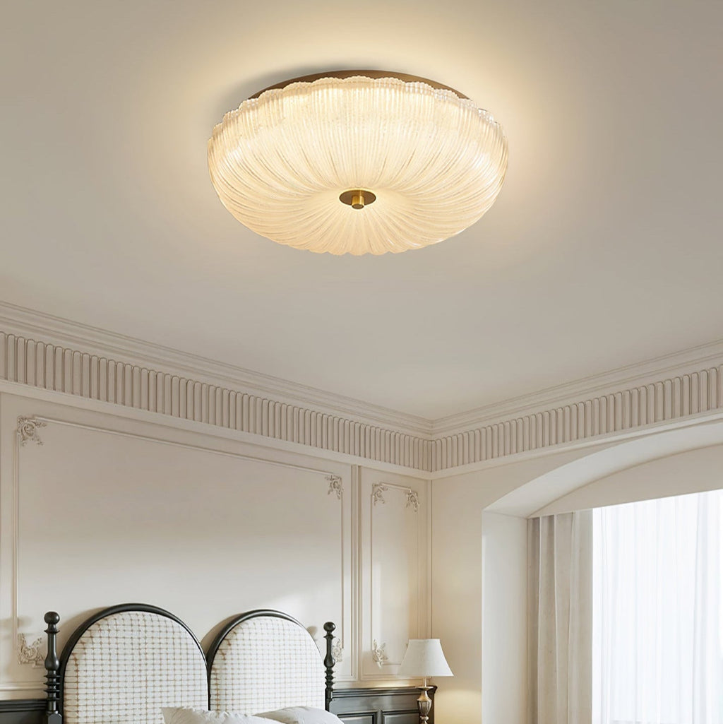 Modern Rippled Glass Flush Mount Ceiling Light With Satin Nickel