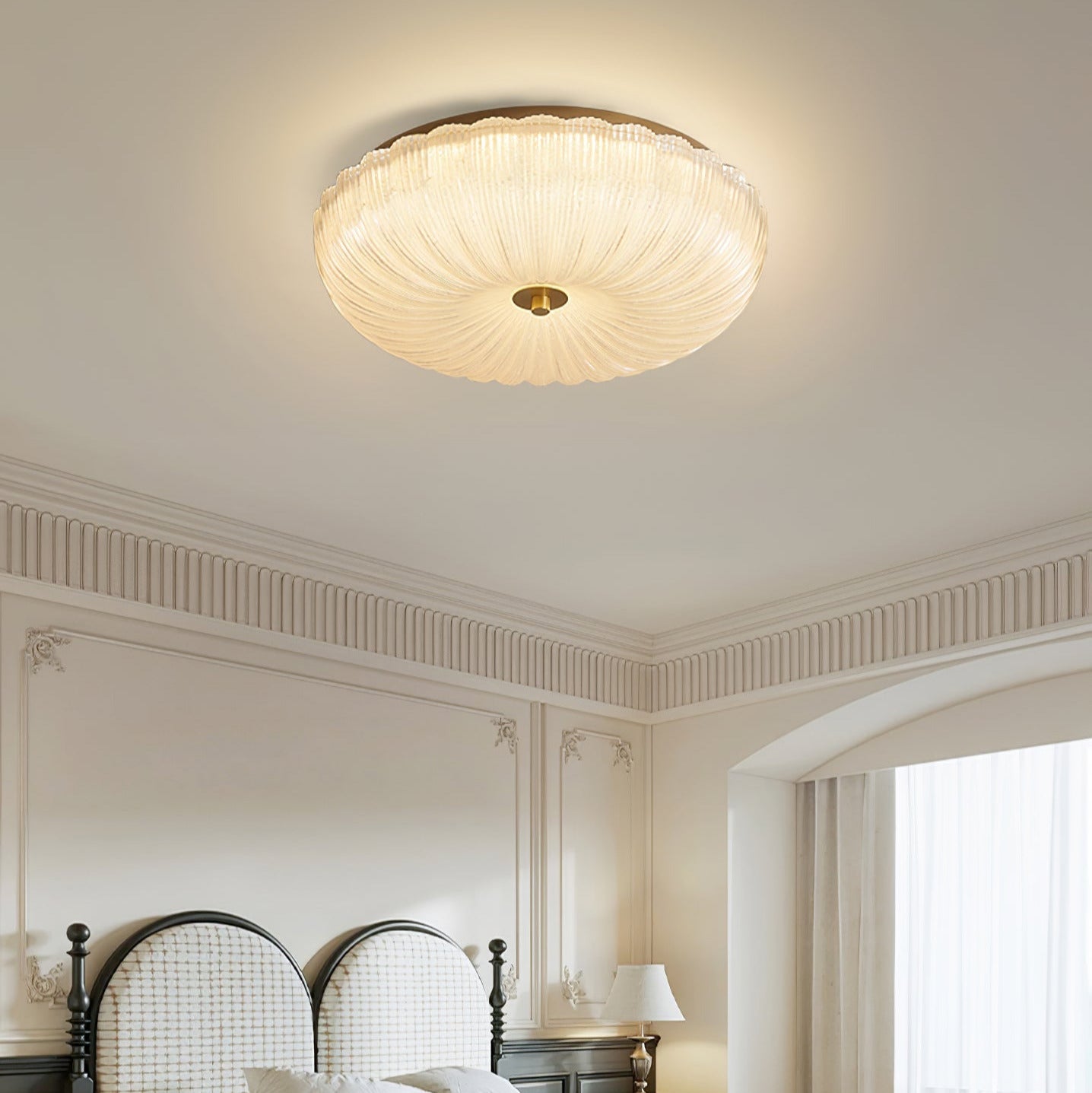 Modern Rippled Glass Flush Mount Ceiling Light With Satin Nickel