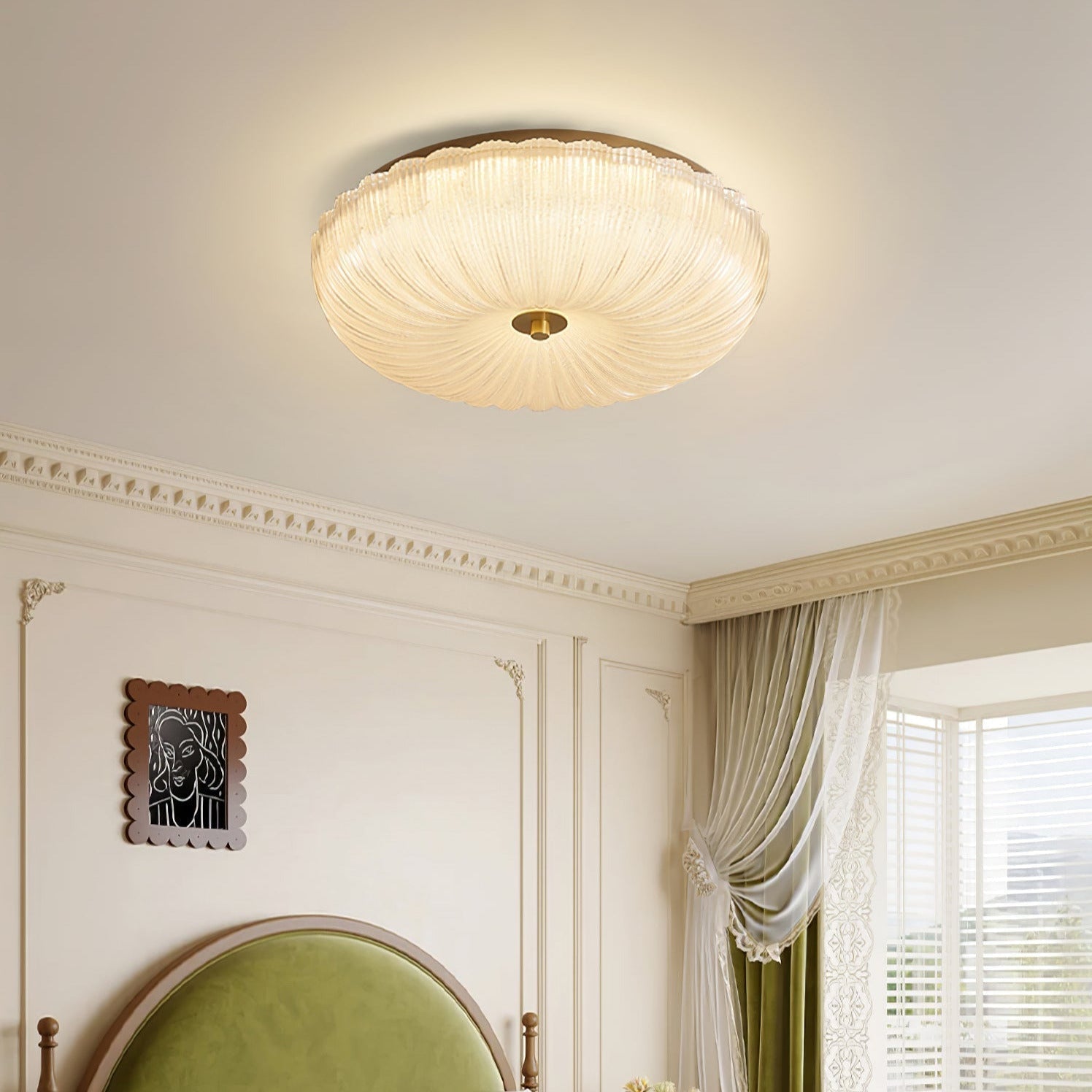 Modern Rippled Glass Flush Mount Ceiling Light With Satin Nickel