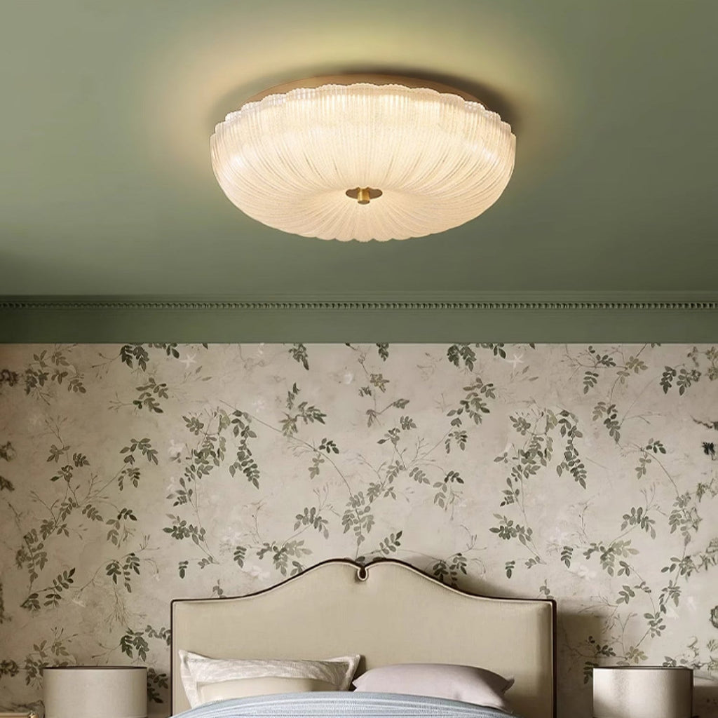 Modern Rippled Glass Flush Mount Ceiling Light With Satin Nickel