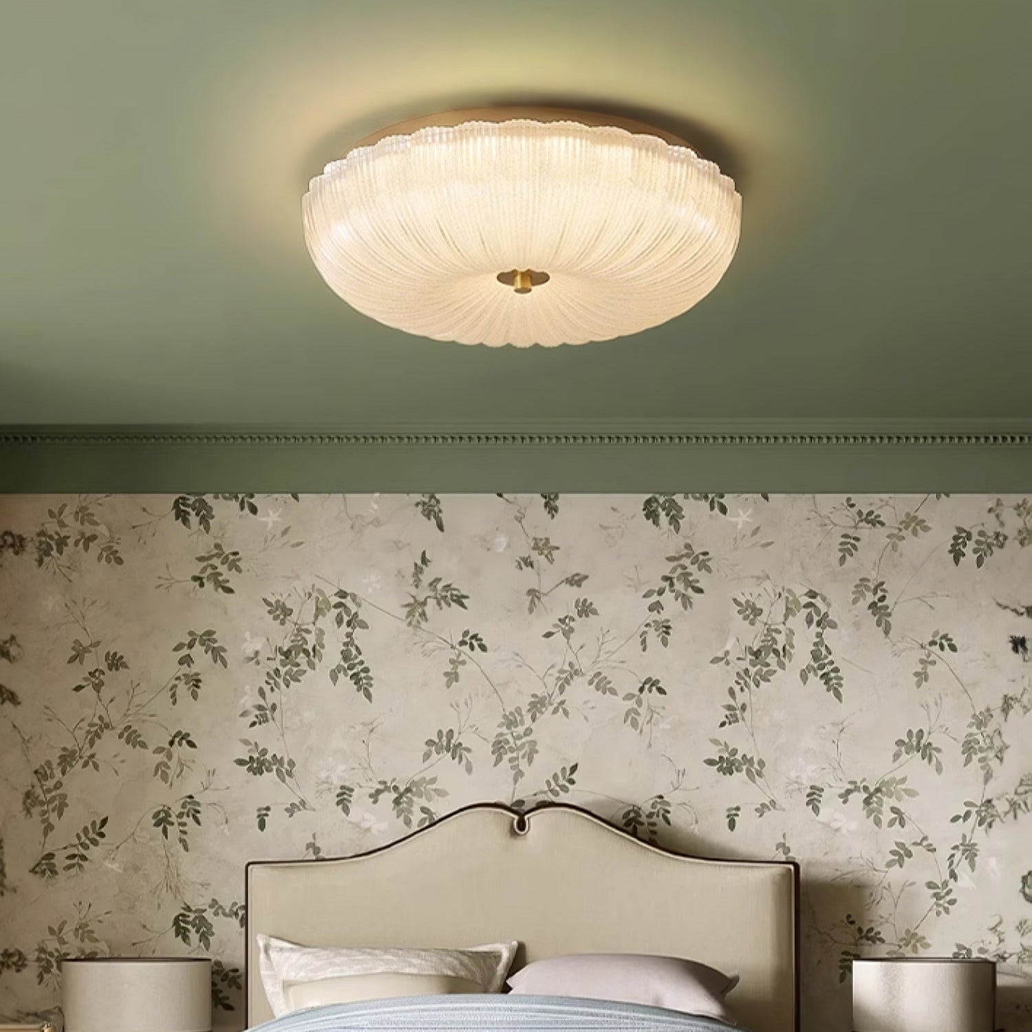Modern Rippled Glass Flush Mount Ceiling Light With Satin Nickel