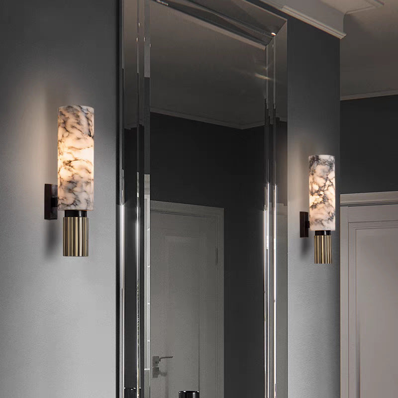 Solid Marble And Copper Wall Light Featuring Integrated LED Bulb