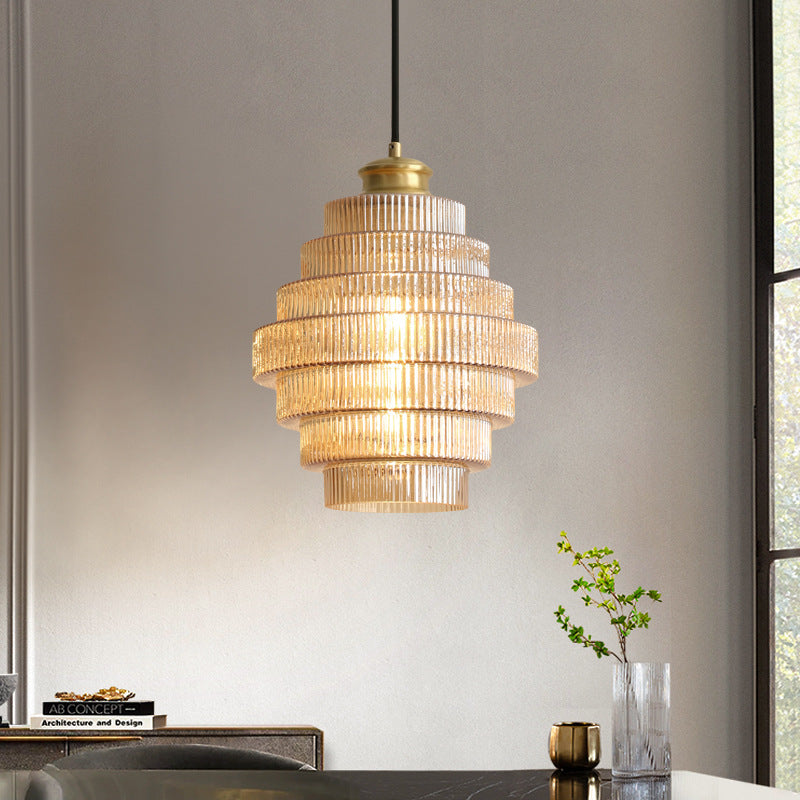 Vintage Tiered Glass Pendant Light E27 Socket For Kitchen Dining Room