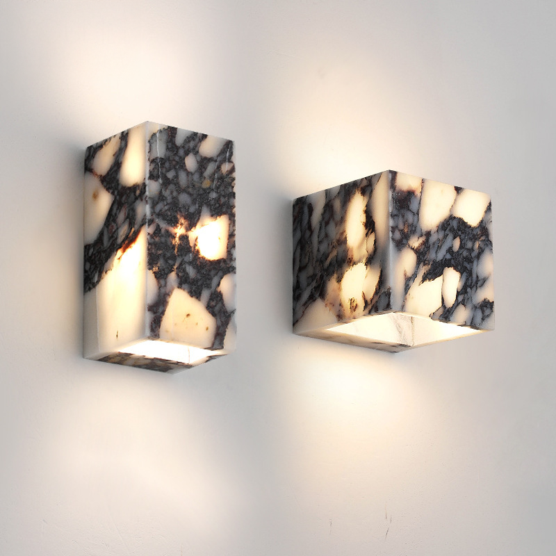 Natural Marble Cube Wall Light Minimalist Bedroom Sconce