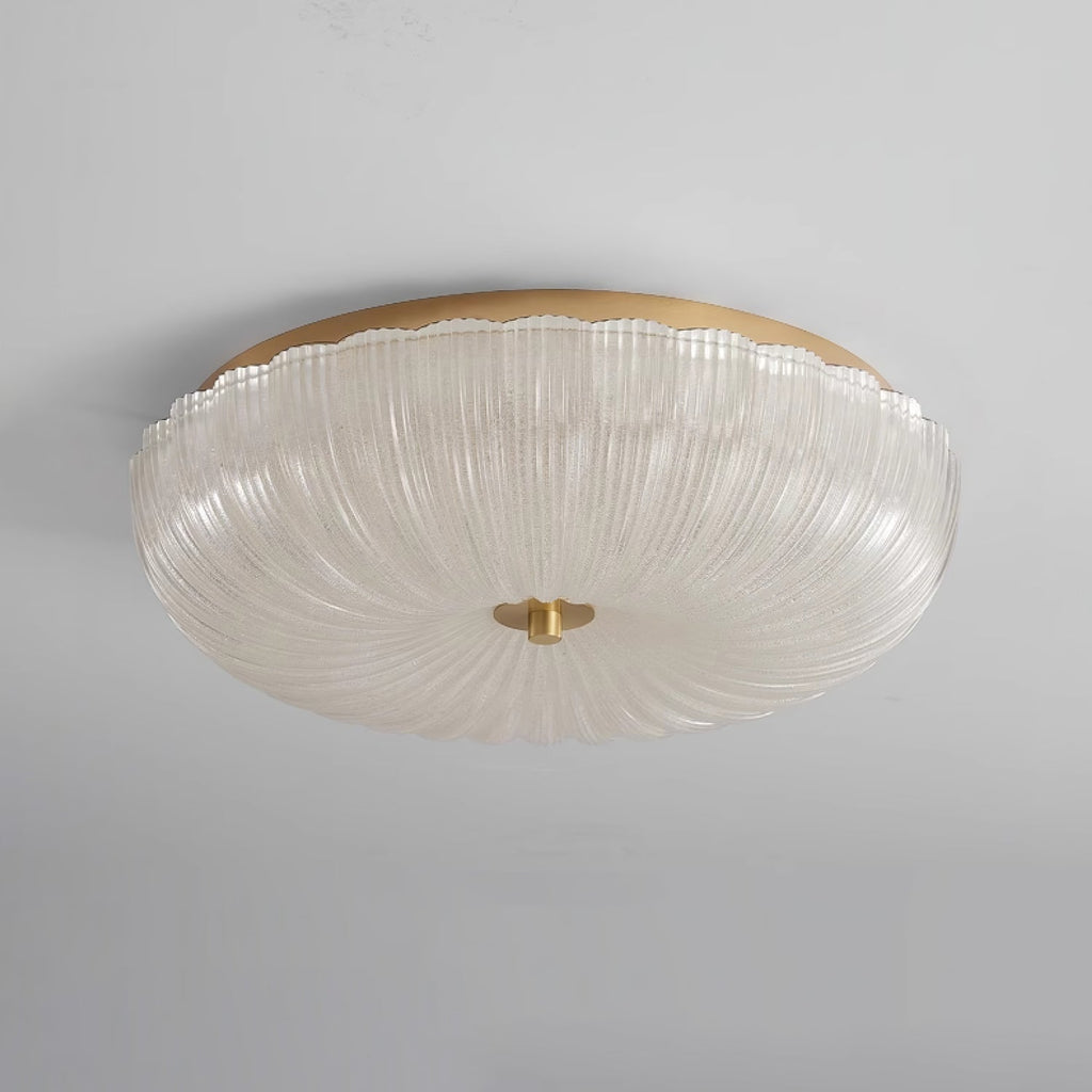Modern Rippled Glass Flush Mount Ceiling Light With Satin Nickel