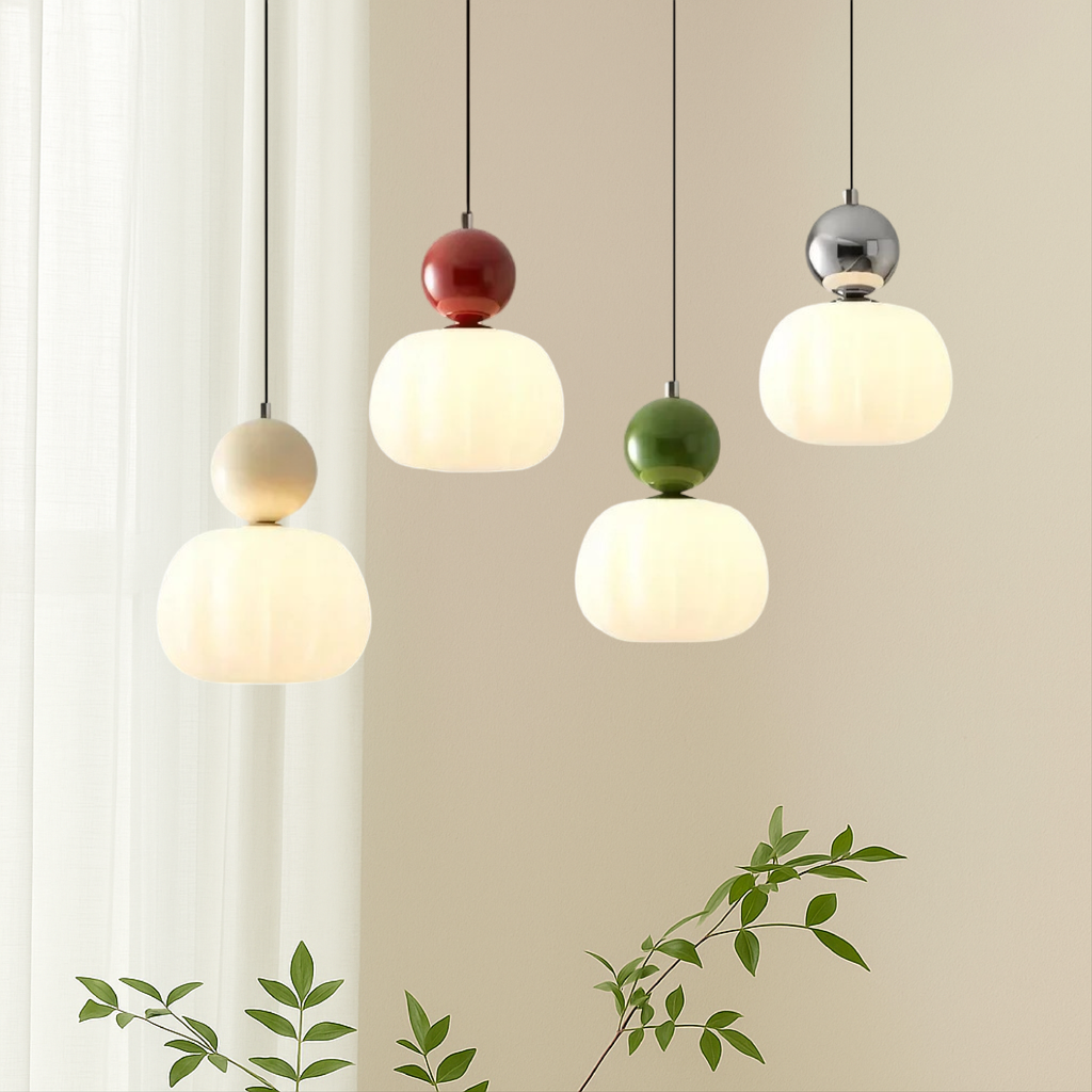 Aurelia Opal Glass Pendant Light With Coloured Sphere Cap Shade