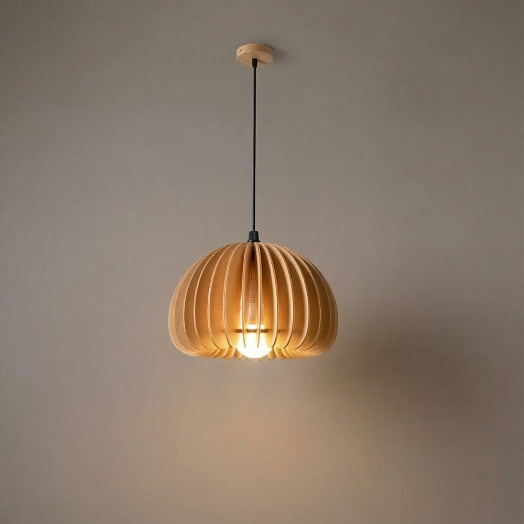 Akira Retro Round Wooden Pendant Light