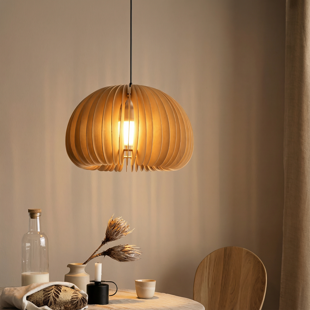 Akira Retro Round Wooden Pendant Light