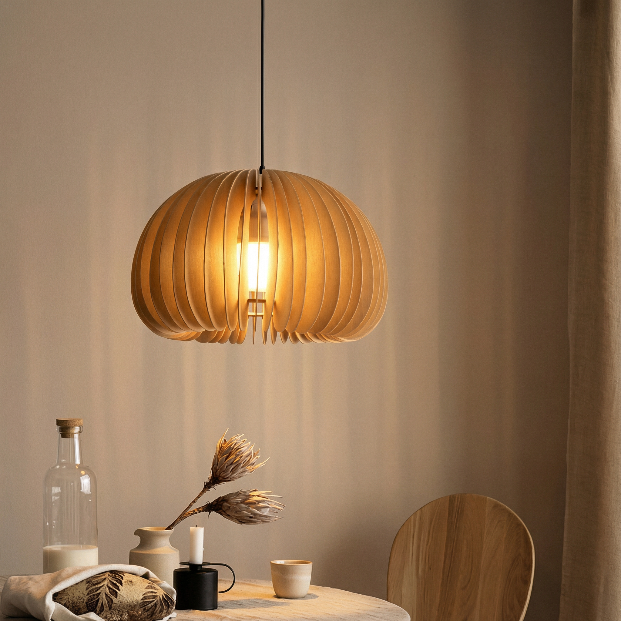 Akira Retro Round Wooden Pendant Light