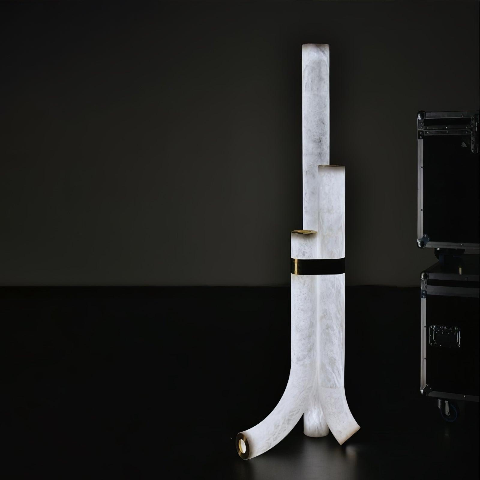 Stone Floor Lamp With Tall Alabaster Panels And Brass Accents