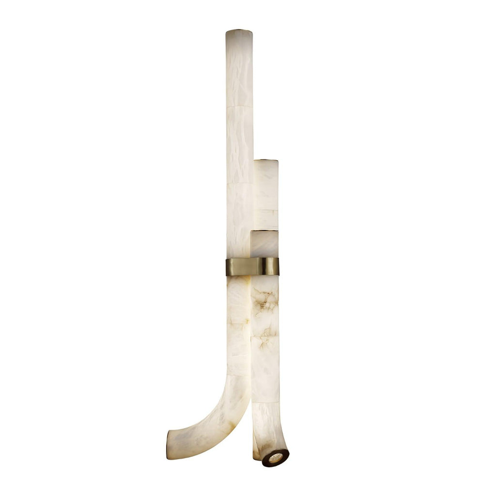 Stone Floor Lamp With Tall Alabaster Panels And Brass Accents