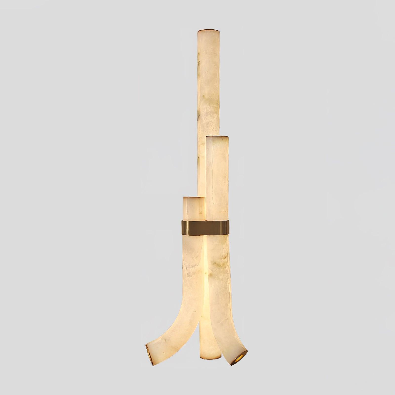 Stone Floor Lamp With Tall Alabaster Panels And Brass Accents
