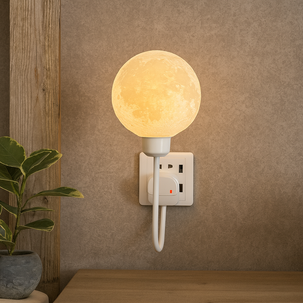 Lumina Moon Shape Plug In Wall Lamp Cream Finish Bedroom Light