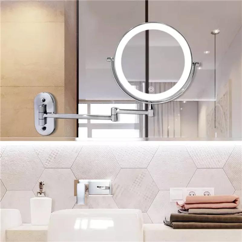 Wall Mounted Rechargeable LED Magnifying Makeup Mirror With Adjustable Arm