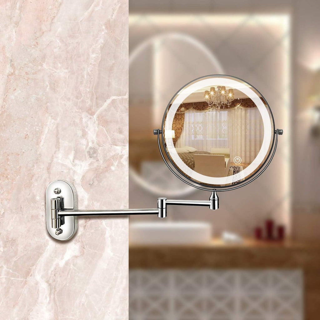 Wall Mounted Rechargeable LED Magnifying Makeup Mirror With Adjustable Arm