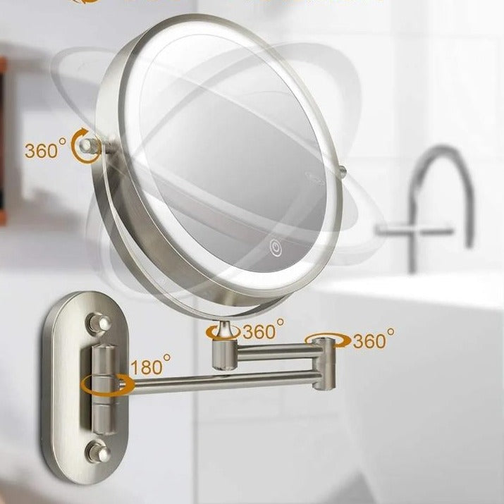 Wall Mounted Rechargeable LED Magnifying Makeup Mirror With Adjustable Arm