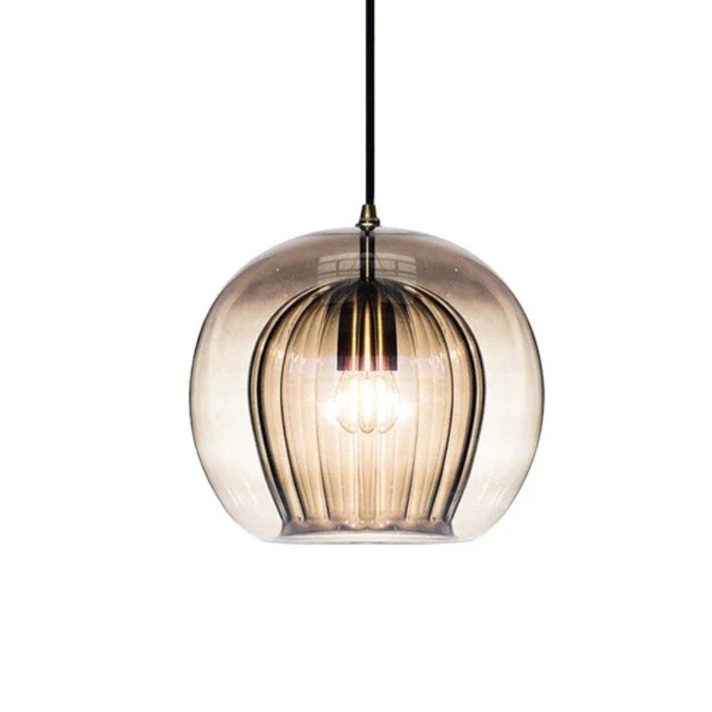 Lumina Mini Round Glass Pendant Light With Brass Fitting For Kitchen Dining Area