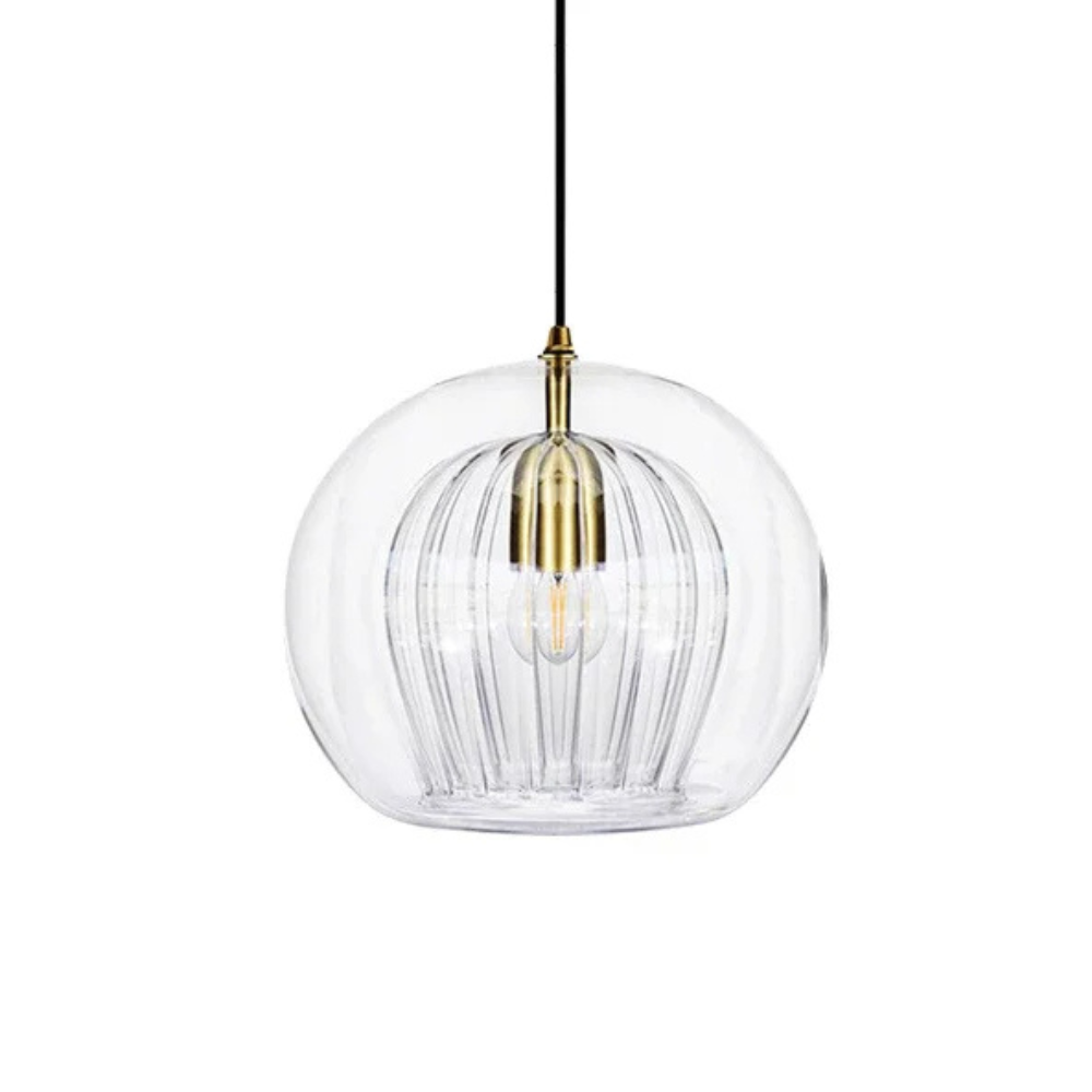 Lumina Mini Round Glass Pendant Light With Brass Fitting For Kitchen Dining Area