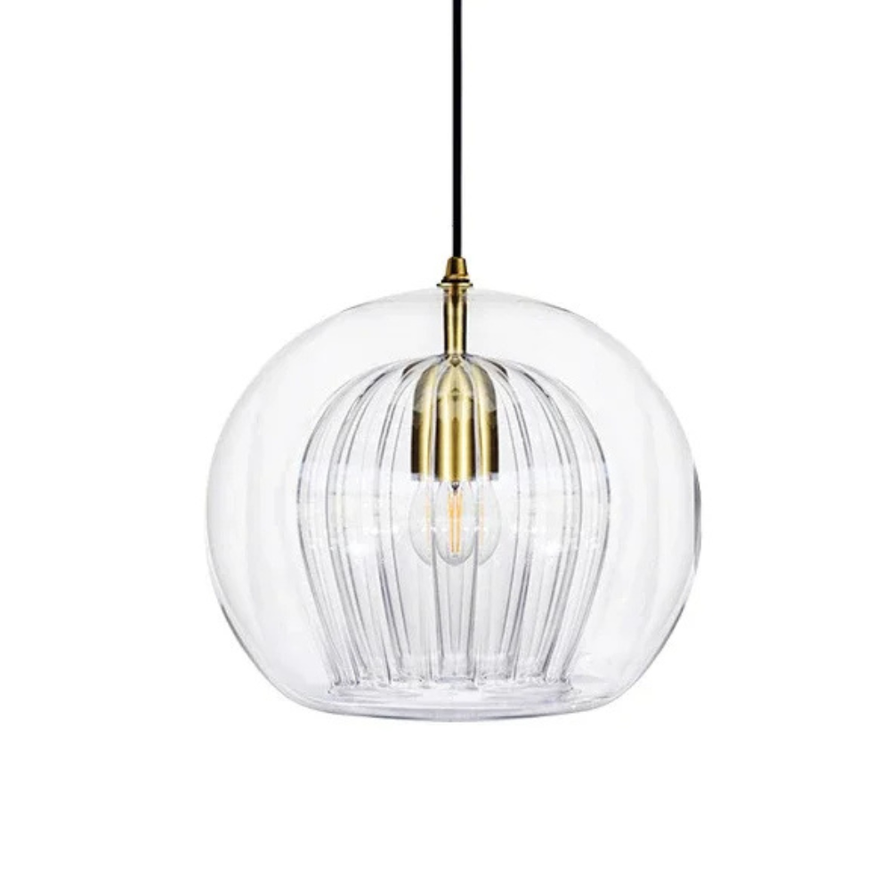 Lumina Mini Round Glass Pendant Light With Brass Fitting For Kitchen Dining Area