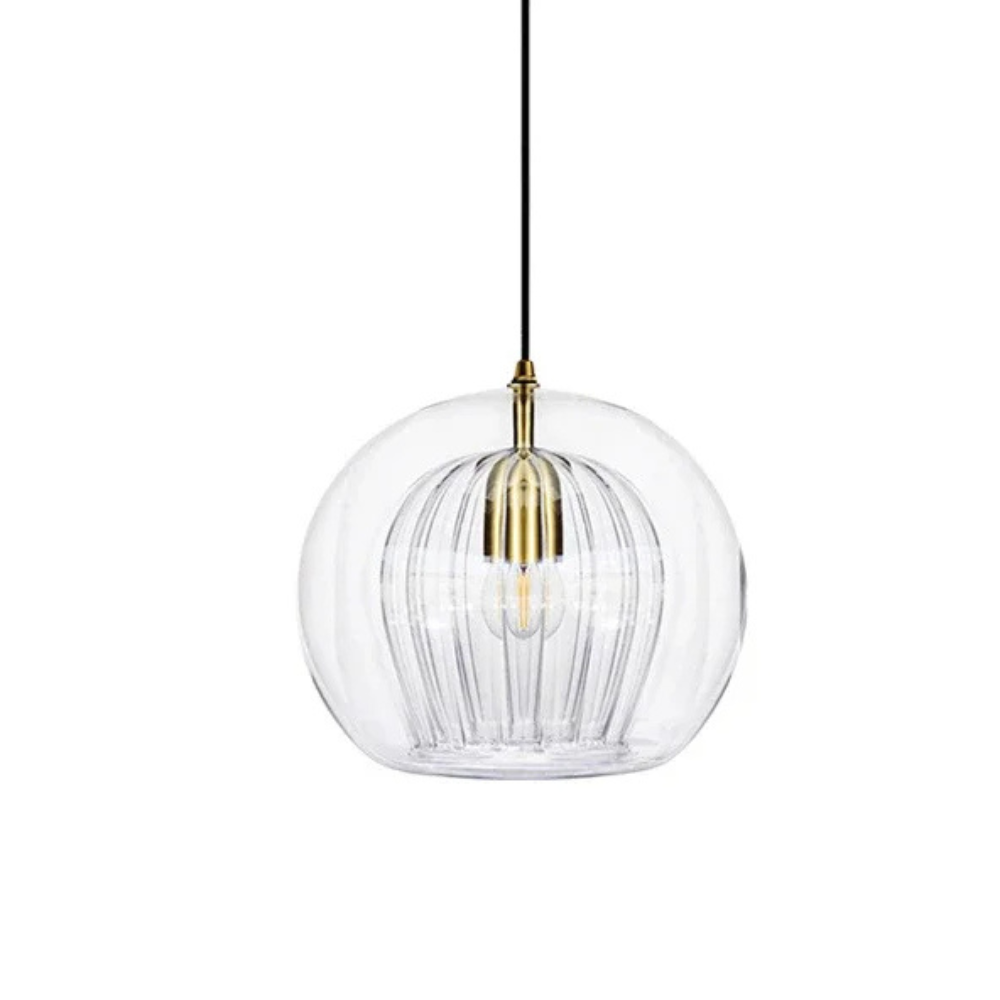 Lumina Mini Round Glass Pendant Light With Brass Fitting For Kitchen Dining Area