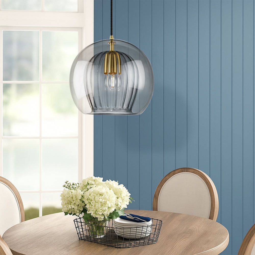 Lumina Mini Round Glass Pendant Light With Brass Fitting For Kitchen Dining Area