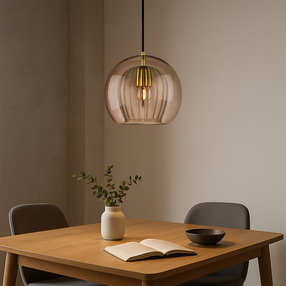 Lumina Mini Round Glass Pendant Light With Brass Fitting For Kitchen Dining Area