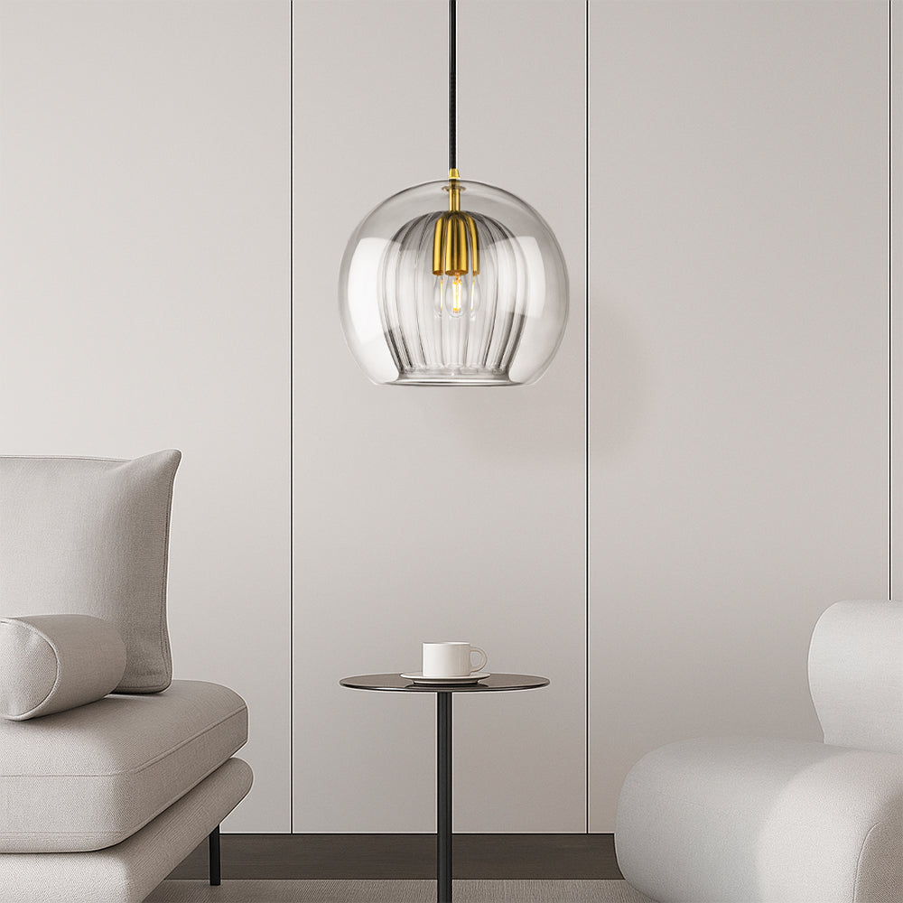 Lumina Mini Round Glass Pendant Light With Brass Fitting For Kitchen Dining Area