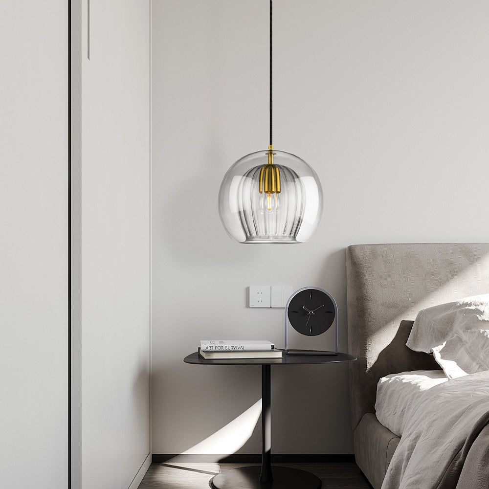 Lumina Mini Round Glass Pendant Light With Brass Fitting For Kitchen Dining Area