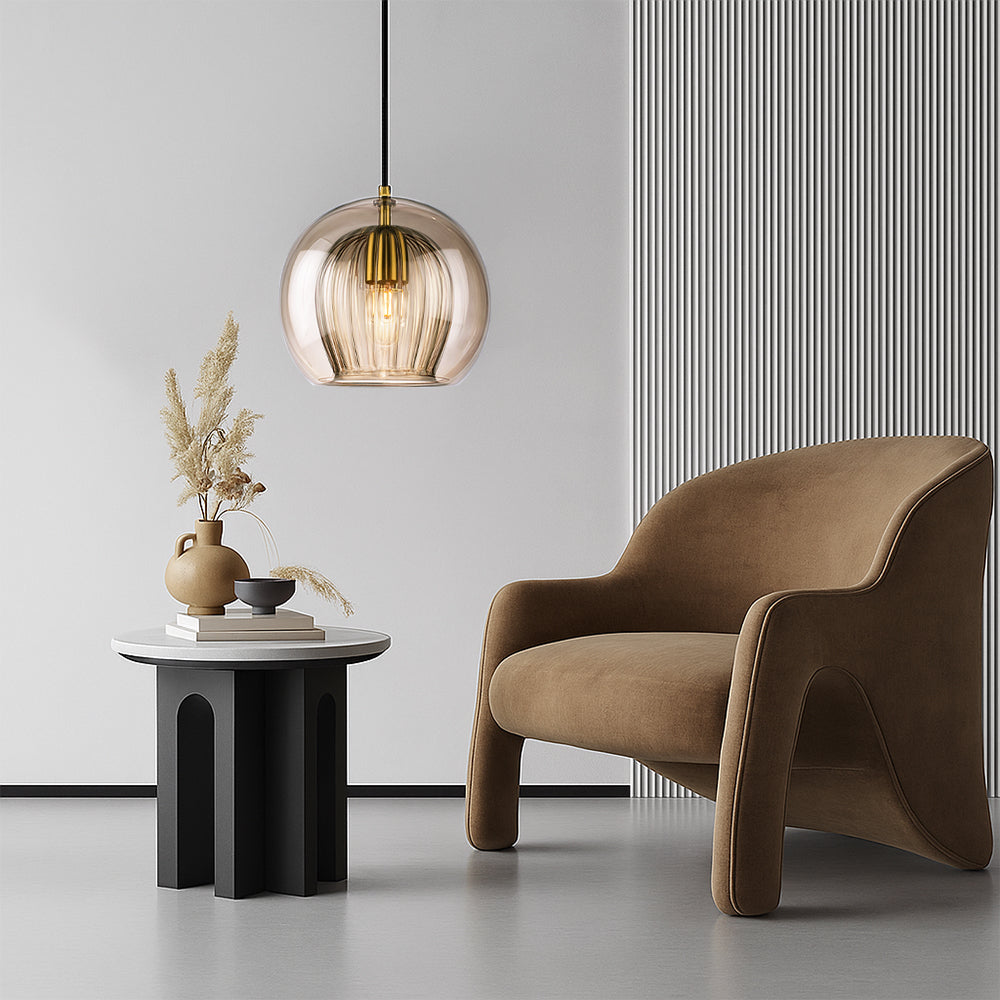 Lumina Mini Round Glass Pendant Light With Brass Fitting For Kitchen Dining Area
