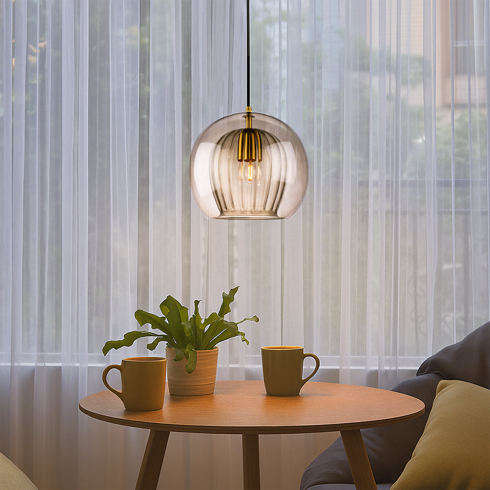 Lumina Mini Round Glass Pendant Light With Brass Fitting For Kitchen Dining Area