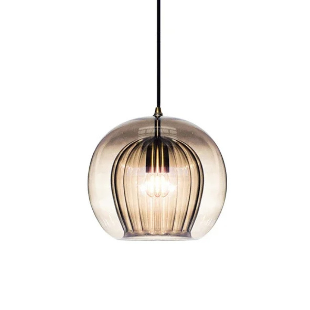 Lumina Mini Round Glass Pendant Light With Brass Fitting For Kitchen Dining Area